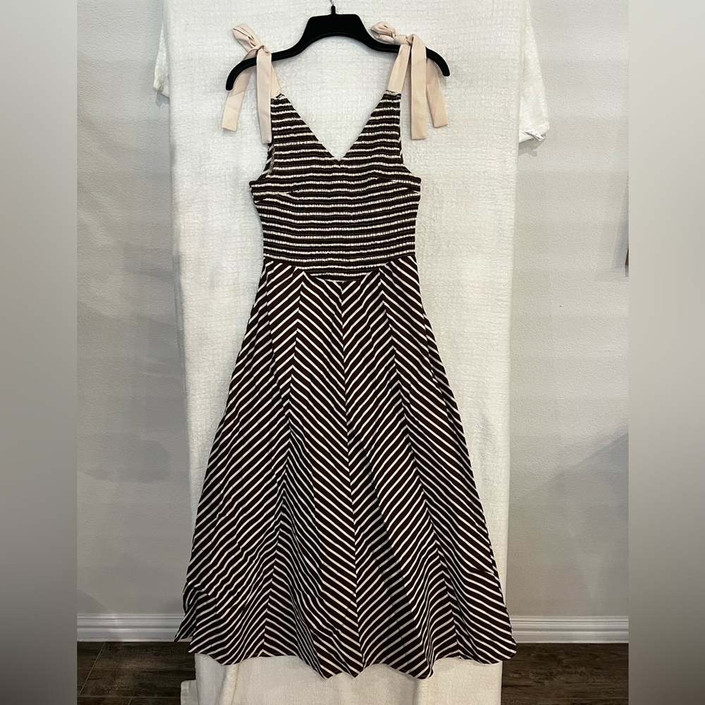 Elegant Striped Midi Dress with Bow Straps